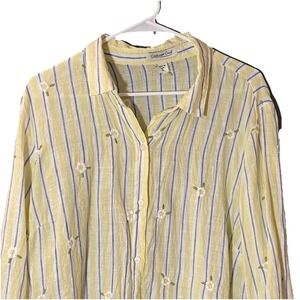 Coldwater Creek Yellow Striped Linen Button-Down Top